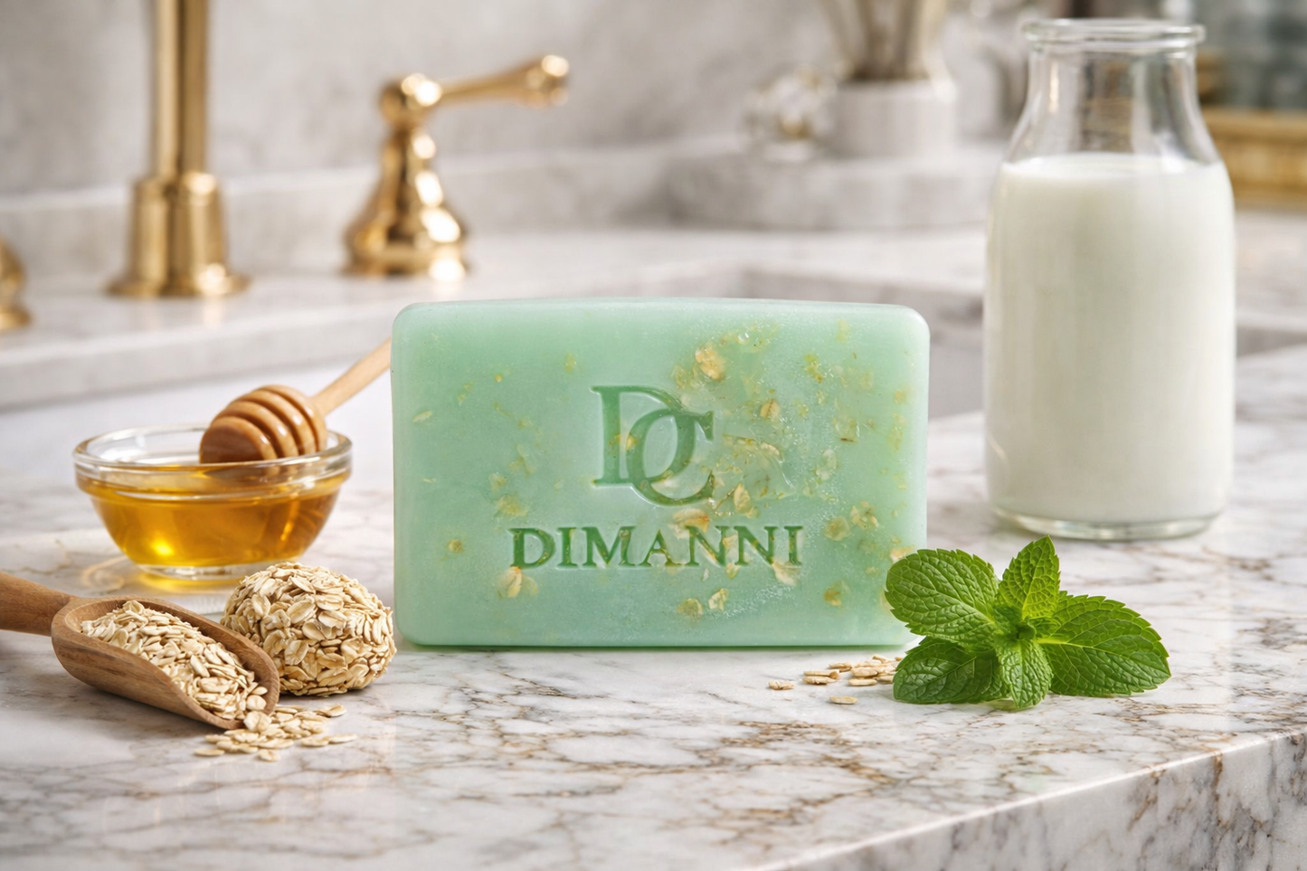 DIMANNI CANADA Natural Oatmeal Honey Goat’s Milk, Mint Soap Bar