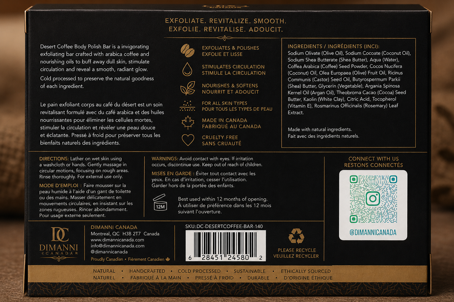 Dimanni Desert Coffee Body Polish Bar  – 140 g