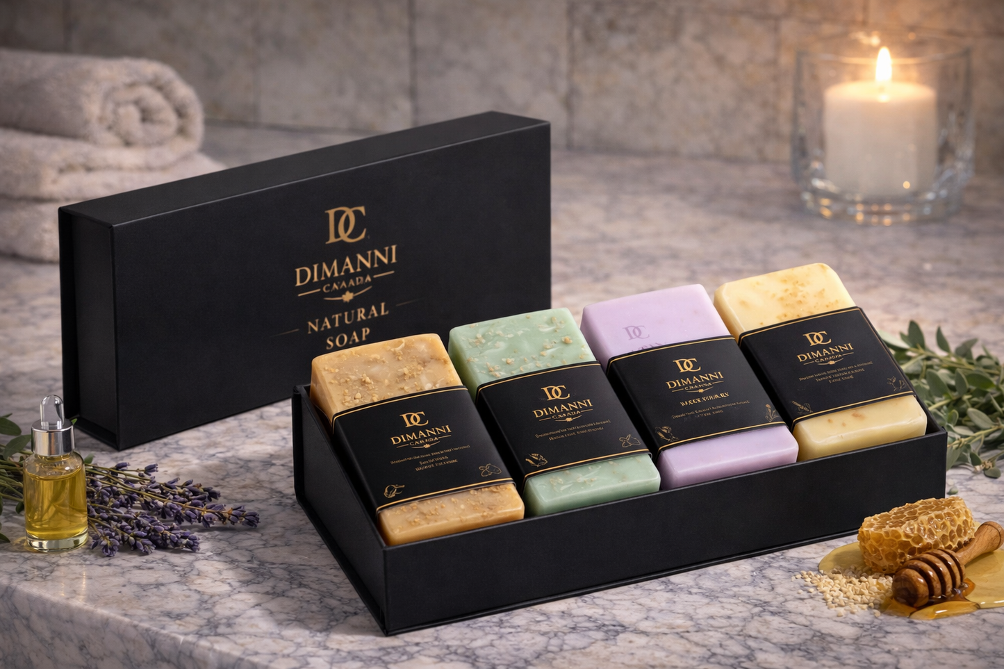 DIMANNI CANADA Daily ritual set  4 Natural Soaps + Papaya & Calamansi Body Lotion